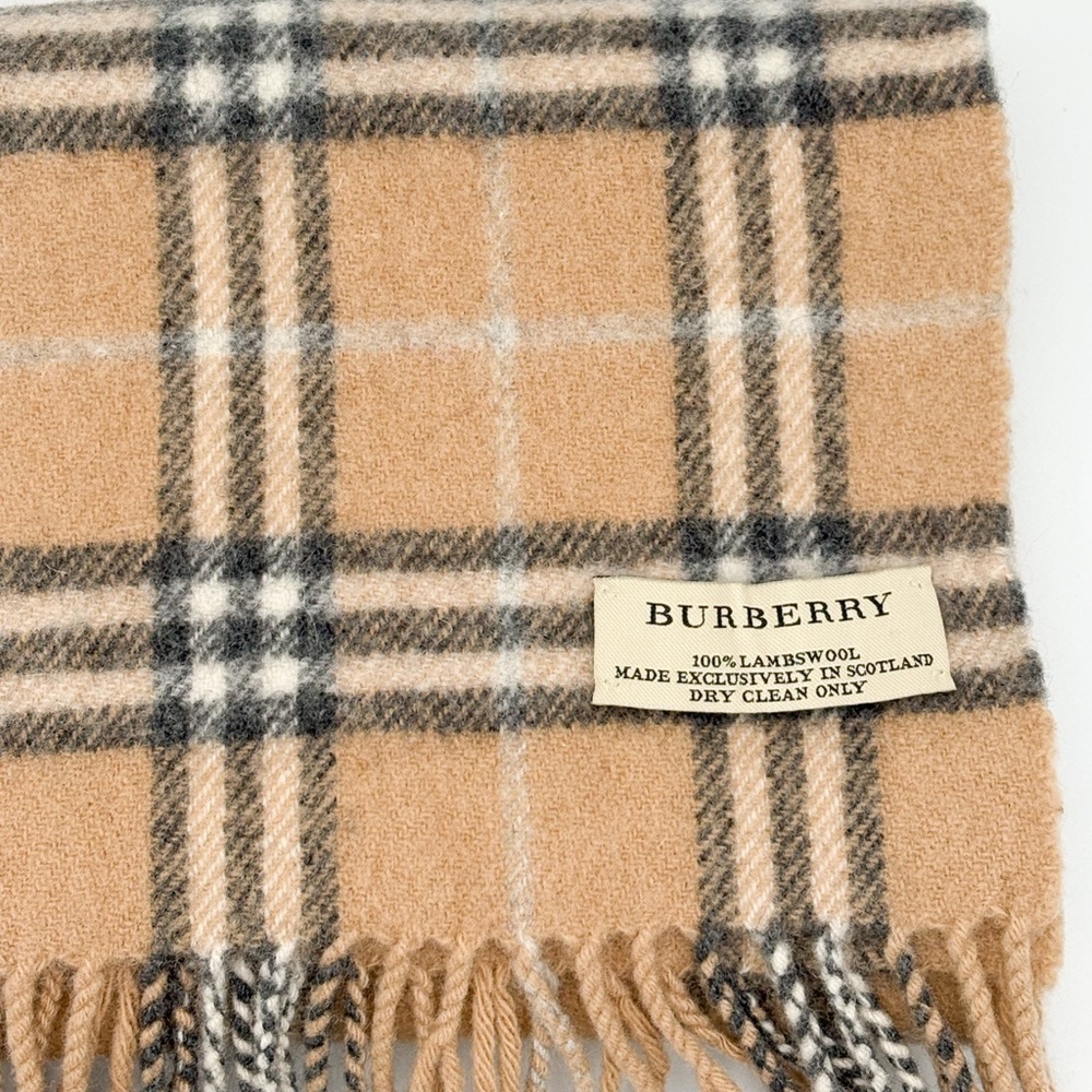 Burberry Beige Nova Check Lambswool Scarf Made in Scotland - Picture 3 of 4